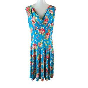 Maiocchi Floral Fit And Flare Dress Cowl Neck Bamboo Spandex Size 14